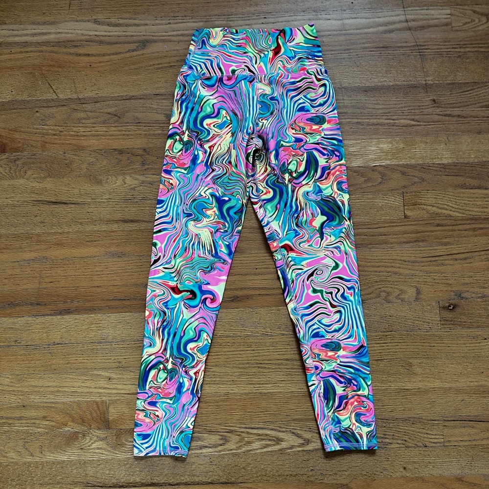 Brittany Allen neon psychedelic swirl athletic leggings size M